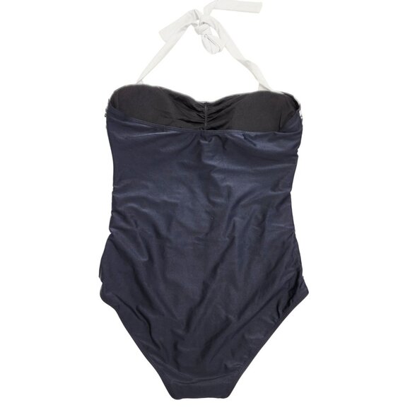 Black & White Womens Striped Halter Neck One-Piece Swimsuit Size XL - Picture 2 of 5